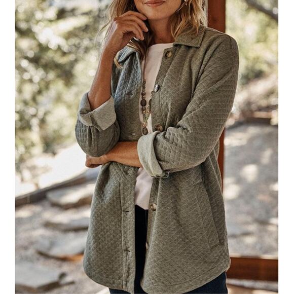 J. Jill Medium Shacket Quilted Jacket Medium Fall Sweater Cozy Staple Sage Comfy - Picture 1 of 13